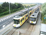 Twee trams aan de halte Vosseslag