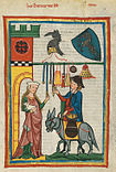 Codex Manesse, Dietmar v. Aist: Sortiment Almosenbeutel