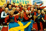 Sverige tog guld på 20-manna mixed 500 meter vid EM 1996 i Silkeborg.
