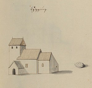 Den gamla kyrkan på teckning omkring 1670. [4]