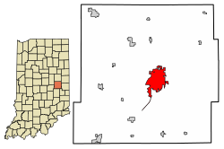 Расположение Нью-Касл в округе Генри, штат Индиана.