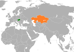 HungaryとKazakhstanの位置を示した地図