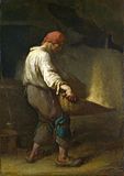 『箕をふるう人』1847-48頃。油彩、キャンバス、100.5 × 71 cm。ナショナル・ギャラリー（ロンドン）[35]。1848年サロン出品。