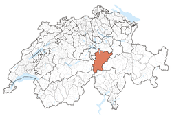 Map of Switzerland, location of Uri highlighted