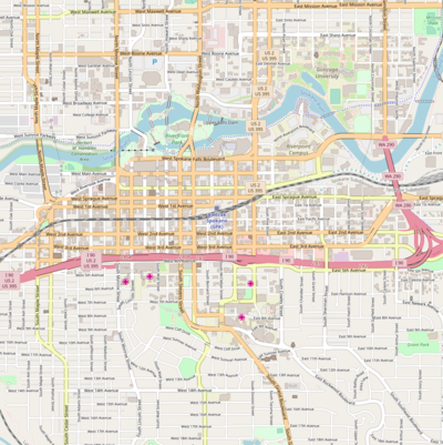 Location map/data/United States Spokane is located in Spokane riverfront area
