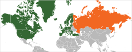 Mappa che indica l'ubicazione di NATO e Russia