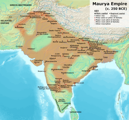 Territories of a Maurya Empire conceptualized as core areas or linear networks separated by large autonomous regions in the works of scholars such(a) as: historians Hermann Kulke & Dietmar Rothermund;[1] Burton Stein;[2] David Ludden;[3] together with Romila Thapar;[4] anthropologists Monica L. Smith[5] and Stanley Tambiah;[4] archaeologist Robin Coningham;[4] and historical demographer Tim Dyson.[6]
