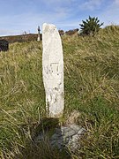 Medieval Pillar Stone measuring 90cm high and 16.3cm wide. The stone is incised with a cross with dove-tail terminals.