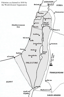 The Zionist state claimed at the conference Palestine claimed by WZO 1919.png