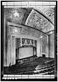 1932 view looking down from the balcony at the ceiling, proscenium, curtain, seating and hydraulic orchestra pit[Traduire passage]