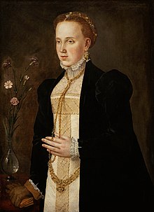 Philippine Welser, wife of Ferdinand II, Archduke of Austria, portrait at Ambras Castle PhilippineWelser.jpg