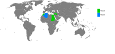 Land hvor Manal (grønt) er mye brukt