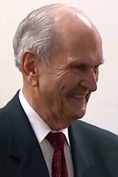 Russell M. Nelson, president of the church since 2018. Russell M. Nelson.png