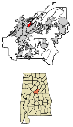 Location of Indian Springs Village in Shelby County, Alabama.