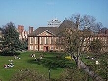 View of Hall and Maitland (right) from the quad Somerville College, Oxford - Main quad, summer.JPG