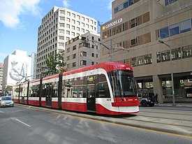 TTC Flexity 4470 on route 512 St. Clair WB west of Yonge St.jpg