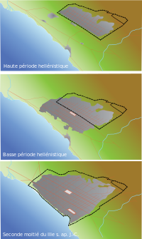 Thessaloníkis tillväxt och dess murar under antiken och under senare Romerska och tidiga Bysantinska perioderna. (höger)