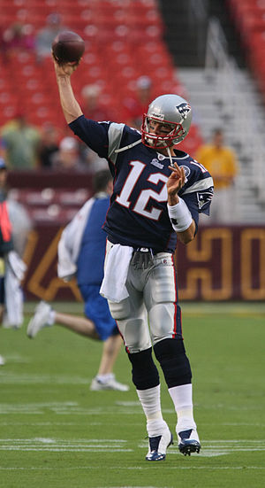 Tom Brady #12 of the New England Patriots duri...
