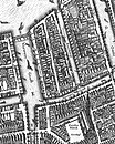 Uitsnede van de kaart van Van Berckenrode met brug 226 onderaan net boven de Zuiderkerk