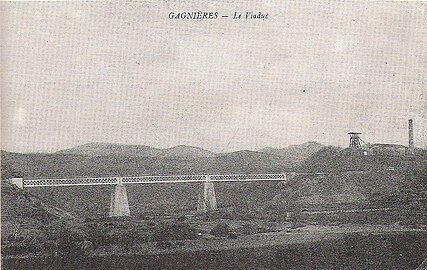 Le second viaduc de Gagnières à poutres treillis en 1903.