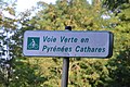 Panneau indiquant la voie verte reliant Mirepoix à Lavelanet, près de Roumengoux.