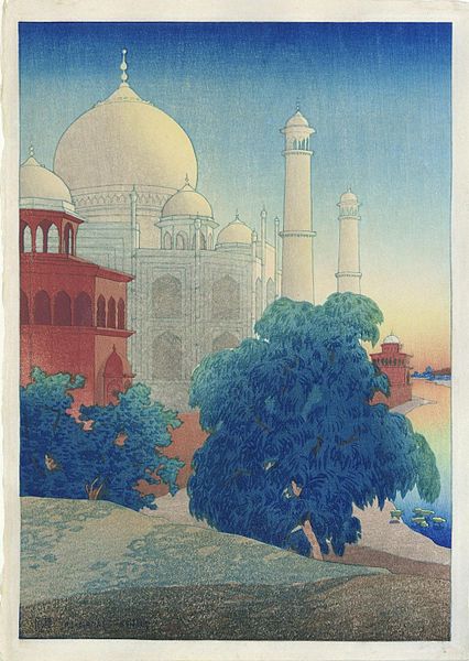 File:'Taj Mahal, Sunset', woodblock by Charles W. Bartlett, 1920.jpg