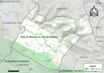 Carte des ZNIEFF de type 1 sur la commune.