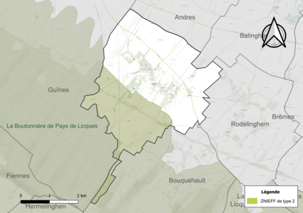 Carte de la ZNIEFF de type 2 sur la commune.