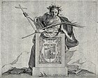 Молодой человек (гений?) склоняется над гербом кардинала. Офорт