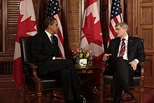Harper meets with US President Barack Obama in Ottawa, February 19, 2009. Barack Obama meets Stephen Harper.jpg