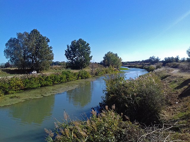 Le canal sortait en réalité au droit des piles du pont autoroute actuel, on peut encore voir les restes de ce canal , le long de la berge rive gauche du Rhône.