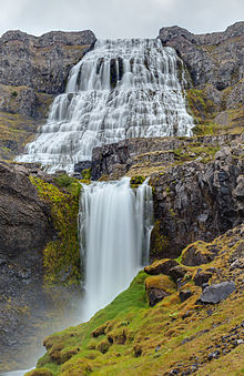 Dynjandi, a series of waterfalls located in the Westfjords (Vestfirdir), Iceland. Cascada Dynjandi, Vestfirdir, Islandia, 2014-08-14, DD 136-138 HDR.JPG