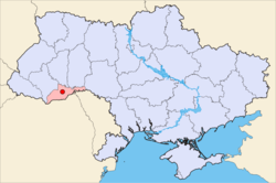 Bản đồ Ukraina (xanh) với Chernivtsi (đỏ).