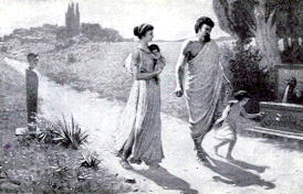 Клеомброт II и Хилонида с детьми. Иллюстрация из книги Хелен Гербер «The Story of the Greeks»