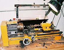 A metal lathe is an example of a machine tool Conventional-lathe.jpg