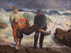 Laurits Tuxen, Den druknede bringes i land, 1913, Skagens Museum