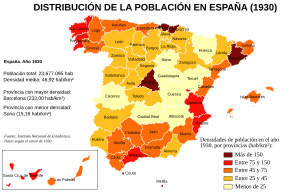 Distribución de la población española en 1930