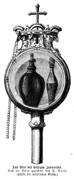 Drawing of the reliquary containing the two ampoules said to hold Januarius' blood, c. 1860 Die Gartenlaube (1860) b 524.jpg