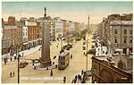 Postcard showing trams running on O'Connell Street, Dublin.