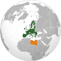 Map indicating locations of Libya and European Union