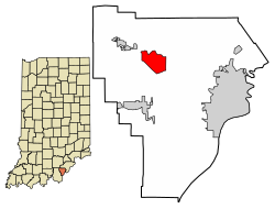 Location of Galena in Floyd County, Indiana.