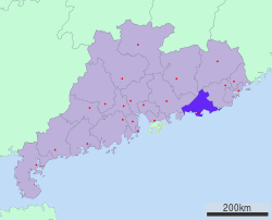 Location of Shanwei in Guangdong