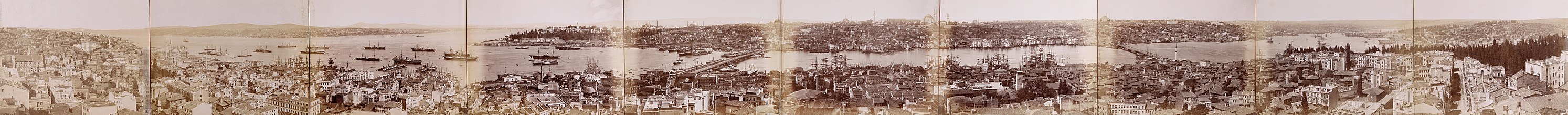 Guillaume Berggren: Panorama Konstantinople, 1880–1890, složeno z deseti fotografií