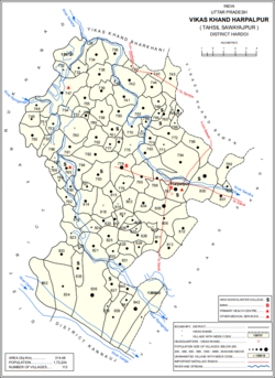 Map showing Satautha (#794) in Harpalpur CD block