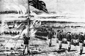 The flag being raised in 1890