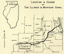 The location and course of the Illinois and Michigan Canal (completed 1848)