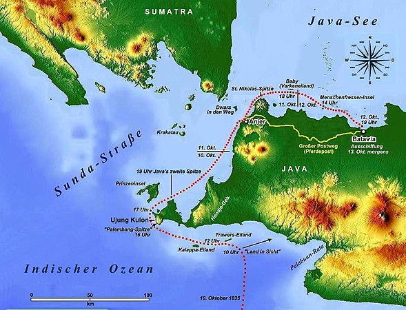 Kurs der Jacob Cats. Rekonstruiert nach Junghuhns Werk Topographische und naturwissenschaftliche Reisen durch Java.