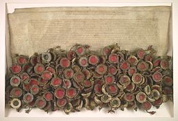 Original act of the Warsaw Confederation 1573. The beginning of religious freedom in the Polish-Lithuanian Commonwealth Konfederacja Warszawska.jpg