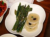 Dureup-bugak (deep fried angelica tree shoots) with chal-jeonbyeong (glutinous rice pancakes)