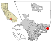 Location of Pomona in Los Angeles County and the U.S. state of California